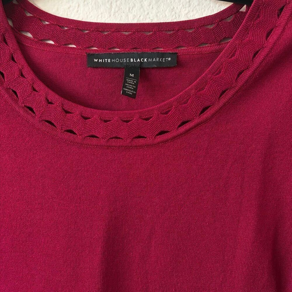 White House Black Market Raspberry Red Cutout Neckline Knit Top - Size M - Picture 2 of 4